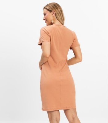 Vestido Acinturado Em Ribana Canelada Rovitex Marrom