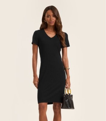 Vestido Acinturado Em Ribana Canelada Rovitex Preto