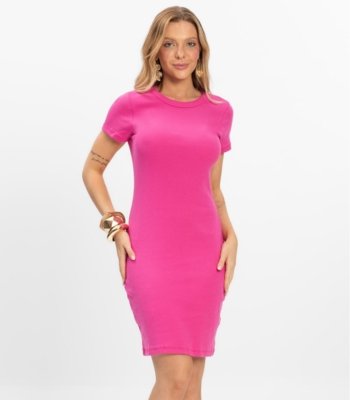 Vestido Acinturado Em Ribana Canelada Rovitex Rosa