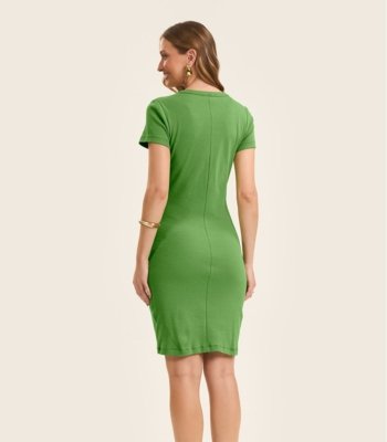 Vestido Acinturado Em Ribana Canelada Rovitex Verde