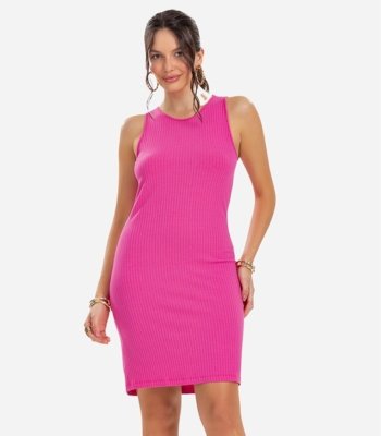 Vestido Curto Em Ribana Canelada Rovitex Rosa