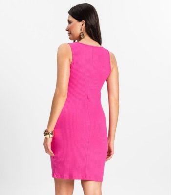Vestido Curto Em Ribana Canelada Rovitex Rosa