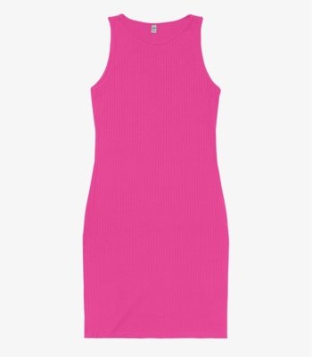 Vestido Curto Em Ribana Canelada Rovitex Rosa