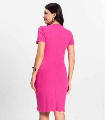 Vestido Feminino Em Ribana Canelada Rovitex Rosa