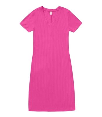 Vestido Feminino Em Ribana Canelada Rovitex Rosa