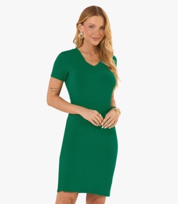 Vestido Feminino Em Ribana Canelada Rovitex Verde