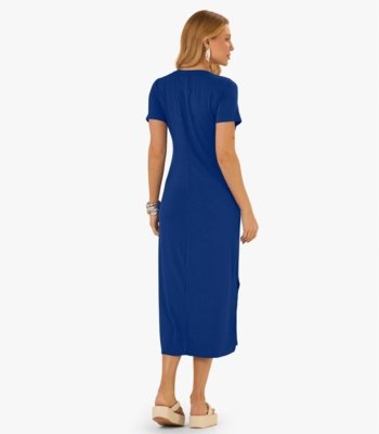 Vestido Midi Ribana Canelada Básico Rovitex Azul