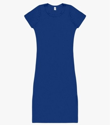 Vestido Midi Ribana Canelada Básico Rovitex Azul