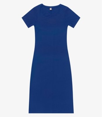 Vestido Midi Ribana Canelada Básico Rovitex Azul