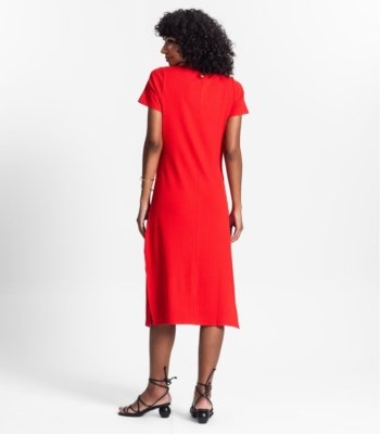 Vestido Midi Ribana Canelada Básico Rovitex Laranja