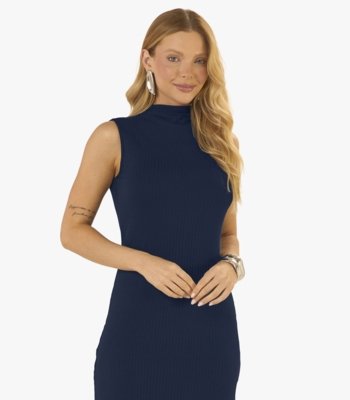 Vestido Midi Ribana Canelada Rovitex Azul