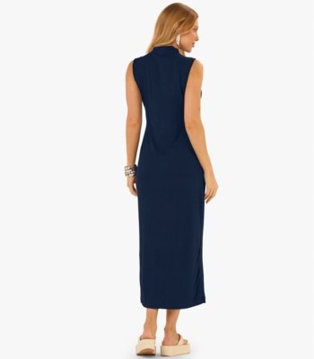 Vestido Midi Ribana Canelada Rovitex Azul