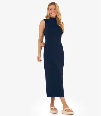 Vestido Midi Ribana Canelada Rovitex Azul