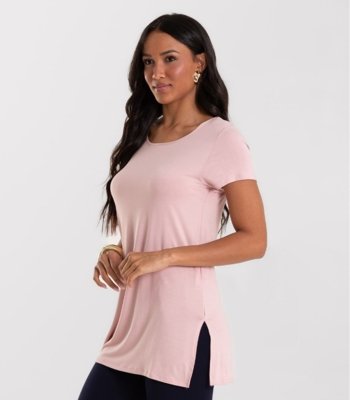 Blusa Básica Alongada Feminina Rovitex Rosa