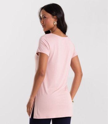 Blusa Básica Alongada Feminina Rovitex Rosa
