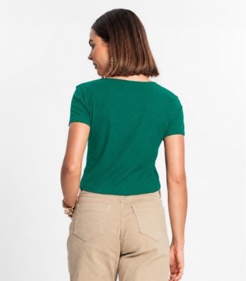 Blusa Canelada Com Decote Princesa Rovitex Verde