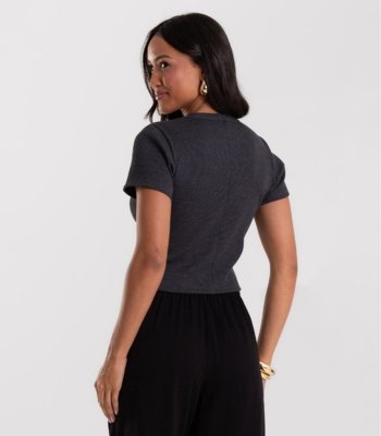 Blusa Cropped Ribana Básica Rovitex Cinza