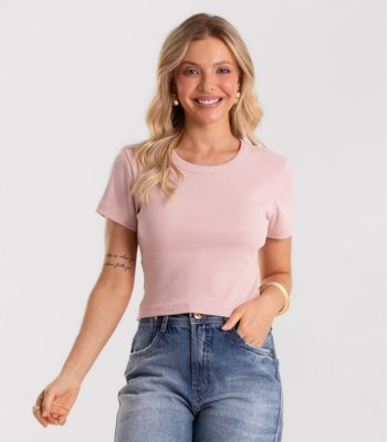Blusa Cropped Ribana Básica Rovitex Rosa