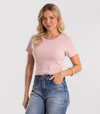 Blusa Cropped Ribana Básica Rovitex Rosa