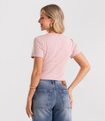 Blusa Cropped Ribana Básica Rovitex Rosa