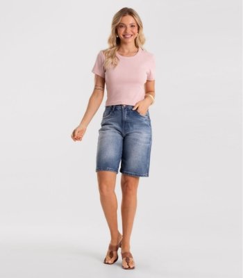 Blusa Cropped Ribana Básica Rovitex Rosa