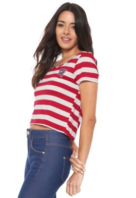 Blusa Cropped Rovitex Listrada Branca/Vermelha é boa?