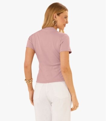 Blusa Feminina Básica Em Ribana Com Gola Rovitex Rosa