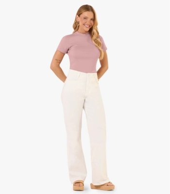 Blusa Feminina Básica Em Ribana Com Gola Rovitex Rosa