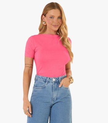 Blusa Feminina Decote Canoa Básica Ribana Rovitex Rosa