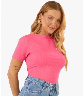 Blusa Feminina Decote Canoa Básica Ribana Rovitex Rosa
