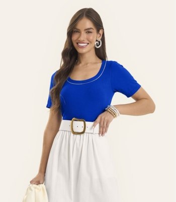 Blusa Feminina Ribana de Viscose Rovitex Azul