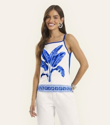 Blusa de Alça Feminina Ribana Viscose Rovitex Azul