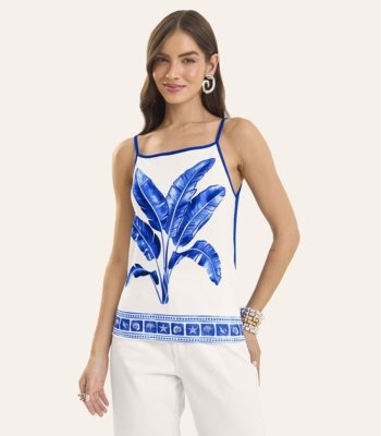 Blusa de Alça Feminina Ribana Viscose Rovitex Azul