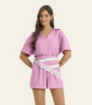 Conjunto Polo com Shorts Feminino Rovitex Rosa