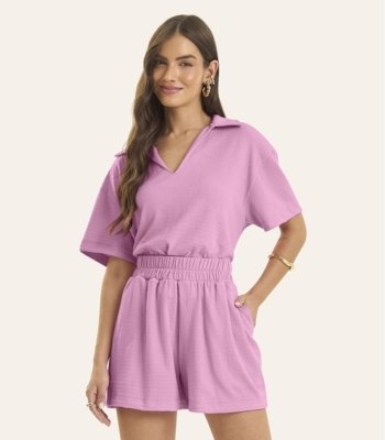 Conjunto Polo com Shorts Feminino Rovitex Rosa