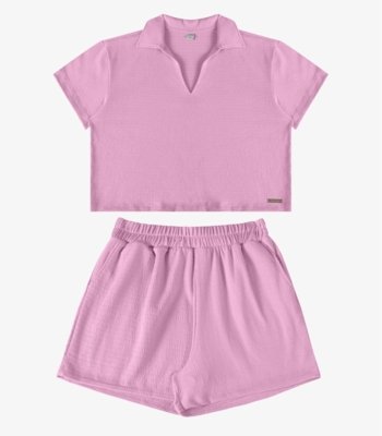 Conjunto Polo com Shorts Feminino Rovitex Rosa