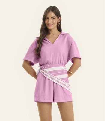 Conjunto Polo com Shorts Feminino Rovitex Rosa