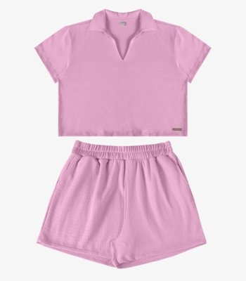 Conjunto Polo com Shorts Feminino Rovitex Rosa