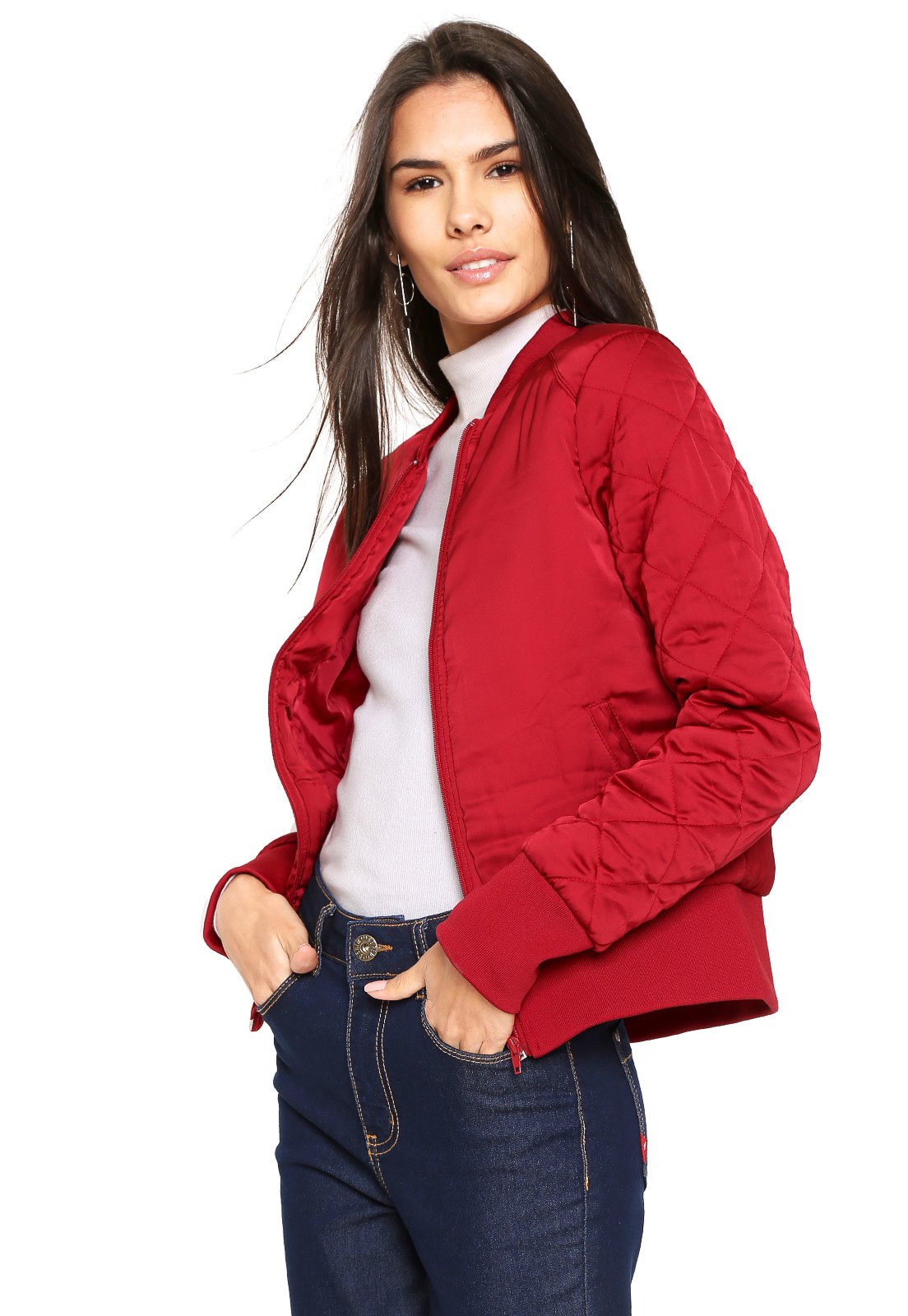 jaqueta bomber vermelha feminina