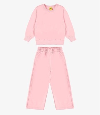 Conjunto Blusão Com Calça Wide Moletom Rovi Kids Rosa