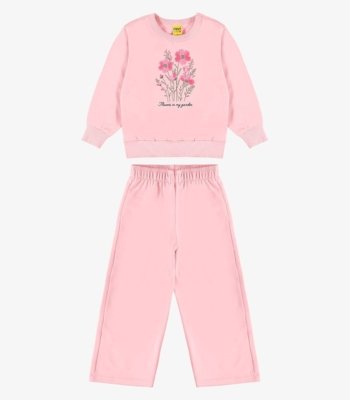 Conjunto Blusão Com Calça Wide Moletom Rovi Kids Rosa