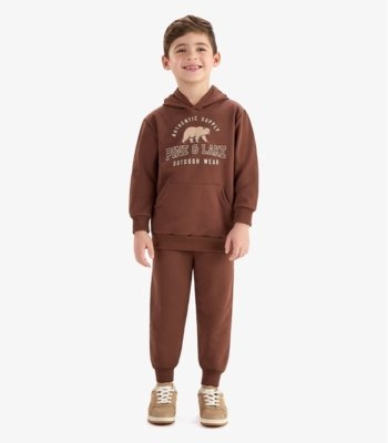 Conjunto Blusão de Capuz e Calça Moletom Rovi Kids Marrom