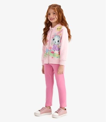 Conjunto Jaqueta com Capuz e Legging Rovi Kids Rosa