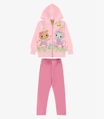 Conjunto Jaqueta com Capuz e Legging Rovi Kids Rosa