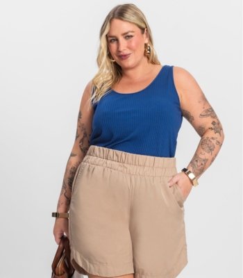 Regata Plus Size Em Ribana Canelada Secret Glam Azul