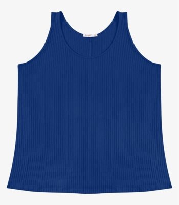 Regata Plus Size Em Ribana Canelada Secret Glam Azul