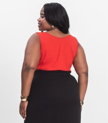 Regata Plus Size Em Ribana Canelada Secret Glam Laranja