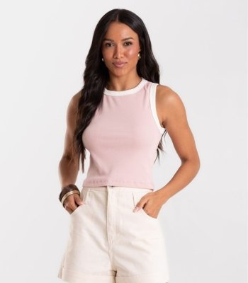 Regata Feminina Básica Ribana Com Detalhe Rovitex Rosa