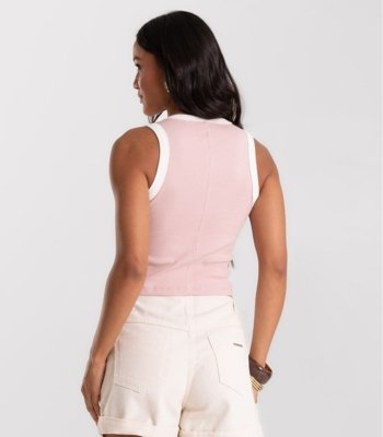 Regata Feminina Básica Ribana Com Detalhe Rovitex Rosa
