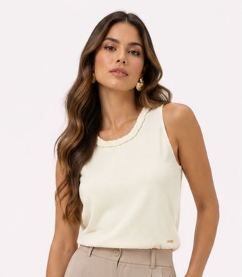 Regata Feminina Com Gola Trançada Rovitex Bege